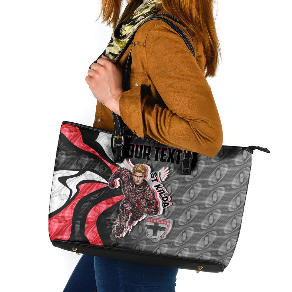 Personalised St Kilda Saints Leather Tote Bag Trippy Psychedelic Abstract Art Mascot Football Fans