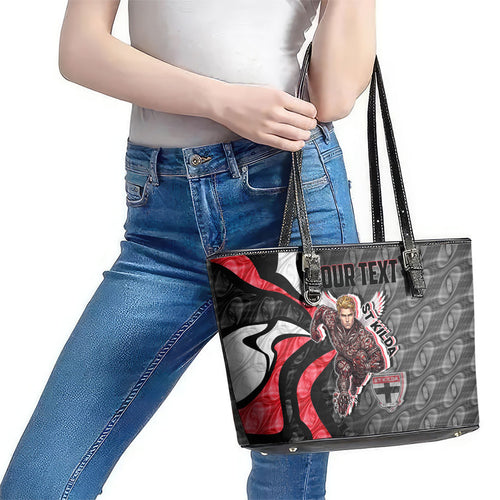 Personalised St Kilda Saints Leather Tote Bag Trippy Psychedelic Abstract Art Mascot Football Fans
