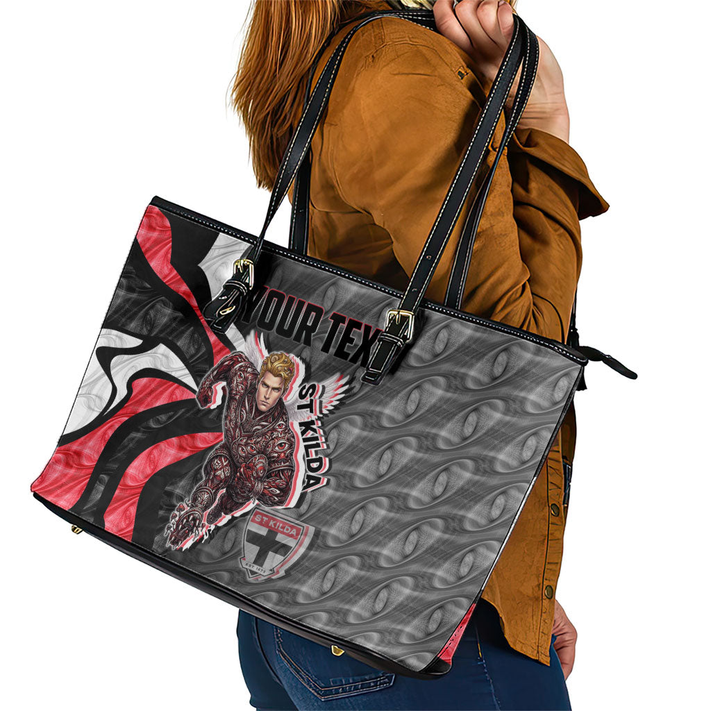 Personalised St Kilda Saints Leather Tote Bag Trippy Psychedelic Abstract Art Mascot Football Fans