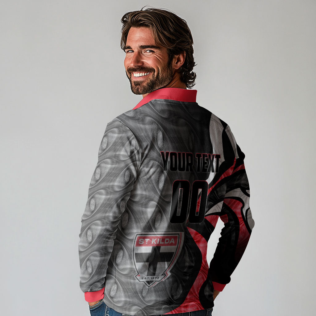 Personalised St Kilda Saints Long Sleeve Polo Shirt Trippy Psychedelic Abstract Art Mascot Football Fans
