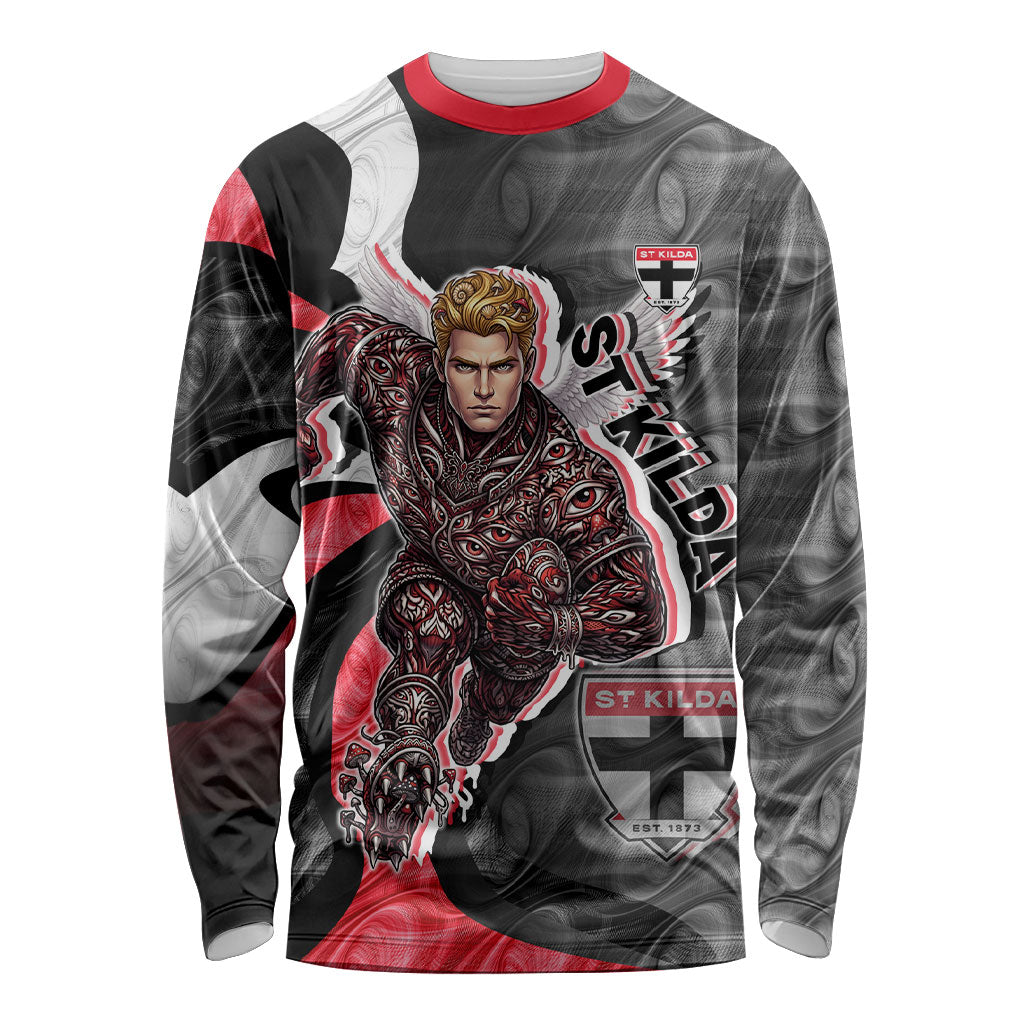 Personalised St Kilda Saints Long Sleeve Shirt Trippy Psychedelic Abstract Art Mascot Football Fans
