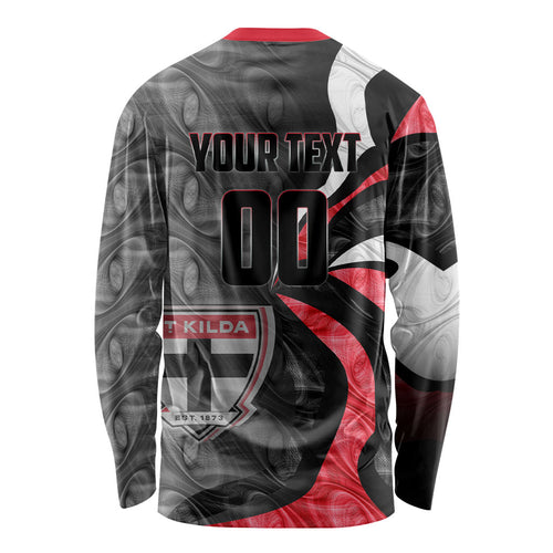 Personalised St Kilda Saints Long Sleeve Shirt Trippy Psychedelic Abstract Art Mascot Football Fans