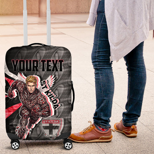 Personalised St Kilda Saints Luggage Cover Trippy Psychedelic Abstract Art Mascot Football Fans
