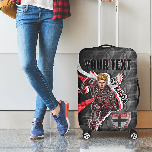 Personalised St Kilda Saints Luggage Cover Trippy Psychedelic Abstract Art Mascot Football Fans