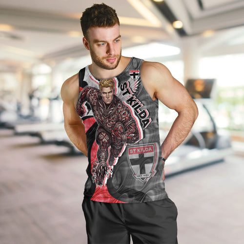 Personalised St Kilda Saints Men Tank Top Trippy Psychedelic Abstract Art Mascot Football Fans