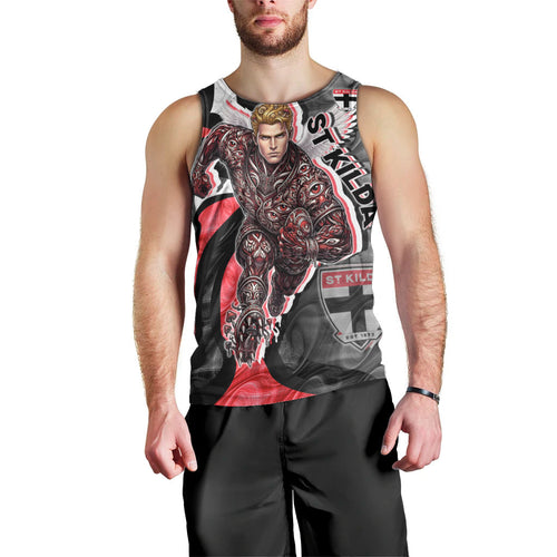 Personalised St Kilda Saints Men Tank Top Trippy Psychedelic Abstract Art Mascot Football Fans