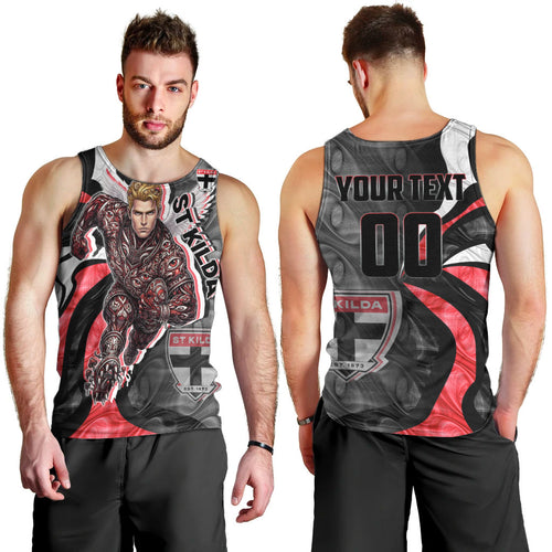 Personalised St Kilda Saints Men Tank Top Trippy Psychedelic Abstract Art Mascot Football Fans