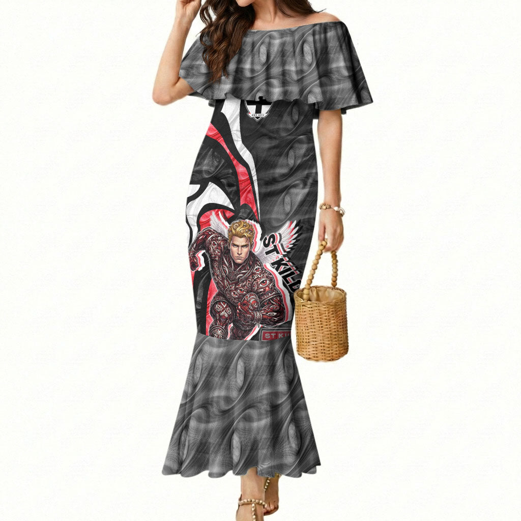 Personalised St Kilda Saints Mermaid Dress Trippy Psychedelic Abstract Art Mascot Football Fans
