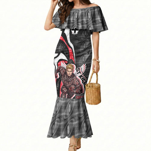 Personalised St Kilda Saints Mermaid Dress Trippy Psychedelic Abstract Art Mascot Football Fans