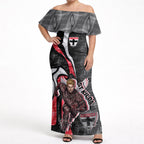 Personalised St Kilda Saints Off Shoulder Maxi Dress Trippy Psychedelic Abstract Art Mascot Football Fans