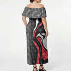 Personalised St Kilda Saints Off Shoulder Maxi Dress Trippy Psychedelic Abstract Art Mascot Football Fans