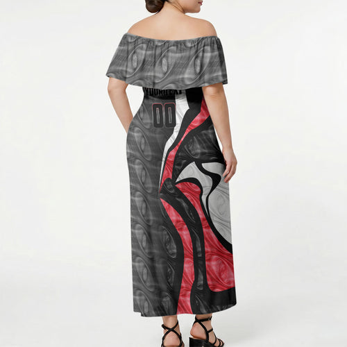 Personalised St Kilda Saints Off Shoulder Maxi Dress Trippy Psychedelic Abstract Art Mascot Football Fans