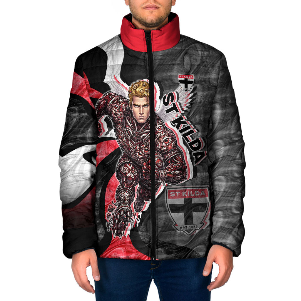 Personalised St Kilda Saints Padded Jacket Trippy Psychedelic Abstract Art Mascot Football Fans