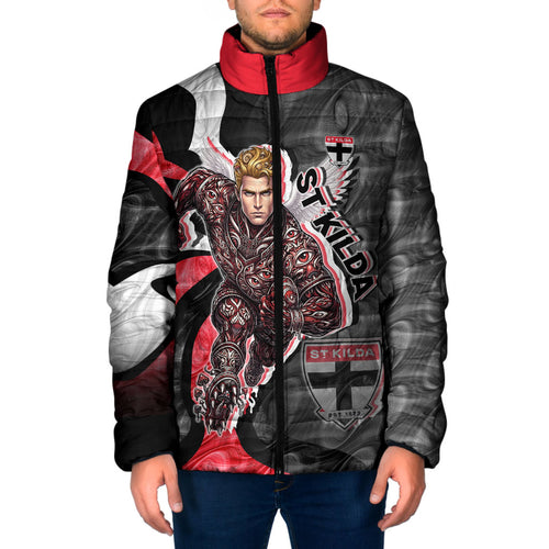 Personalised St Kilda Saints Padded Jacket Trippy Psychedelic Abstract Art Mascot Football Fans