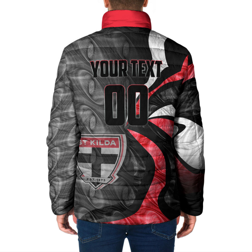Personalised St Kilda Saints Padded Jacket Trippy Psychedelic Abstract Art Mascot Football Fans