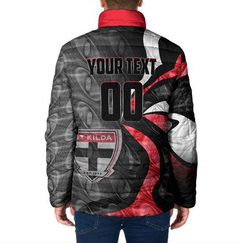 Personalised St Kilda Saints Padded Jacket Trippy Psychedelic Abstract Art Mascot Football Fans