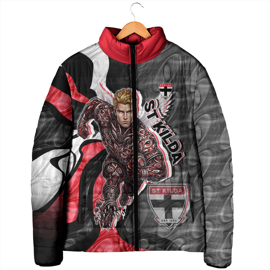 Personalised St Kilda Saints Padded Jacket Trippy Psychedelic Abstract Art Mascot Football Fans
