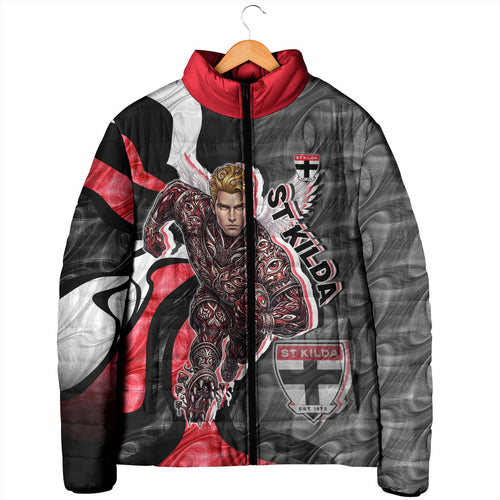 Personalised St Kilda Saints Padded Jacket Trippy Psychedelic Abstract Art Mascot Football Fans