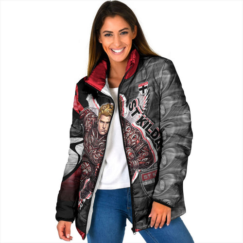 Personalised St Kilda Saints Padded Jacket Trippy Psychedelic Abstract Art Mascot Football Fans