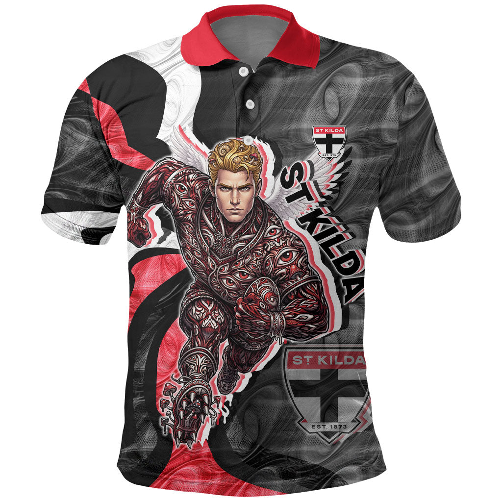 Personalised St Kilda Saints Polo Shirt Trippy Psychedelic Abstract Art Mascot Football Fans