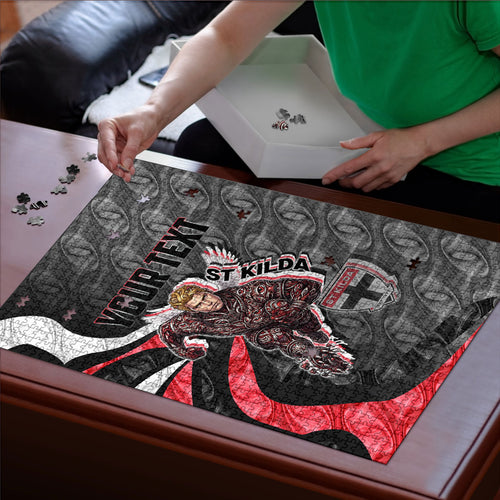 Personalised St Kilda Saints Puzzle Trippy Psychedelic Abstract Art Mascot Football Fans
