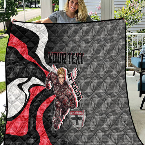 Personalised St Kilda Saints Quilt Trippy Psychedelic Abstract Art Mascot Football Fans