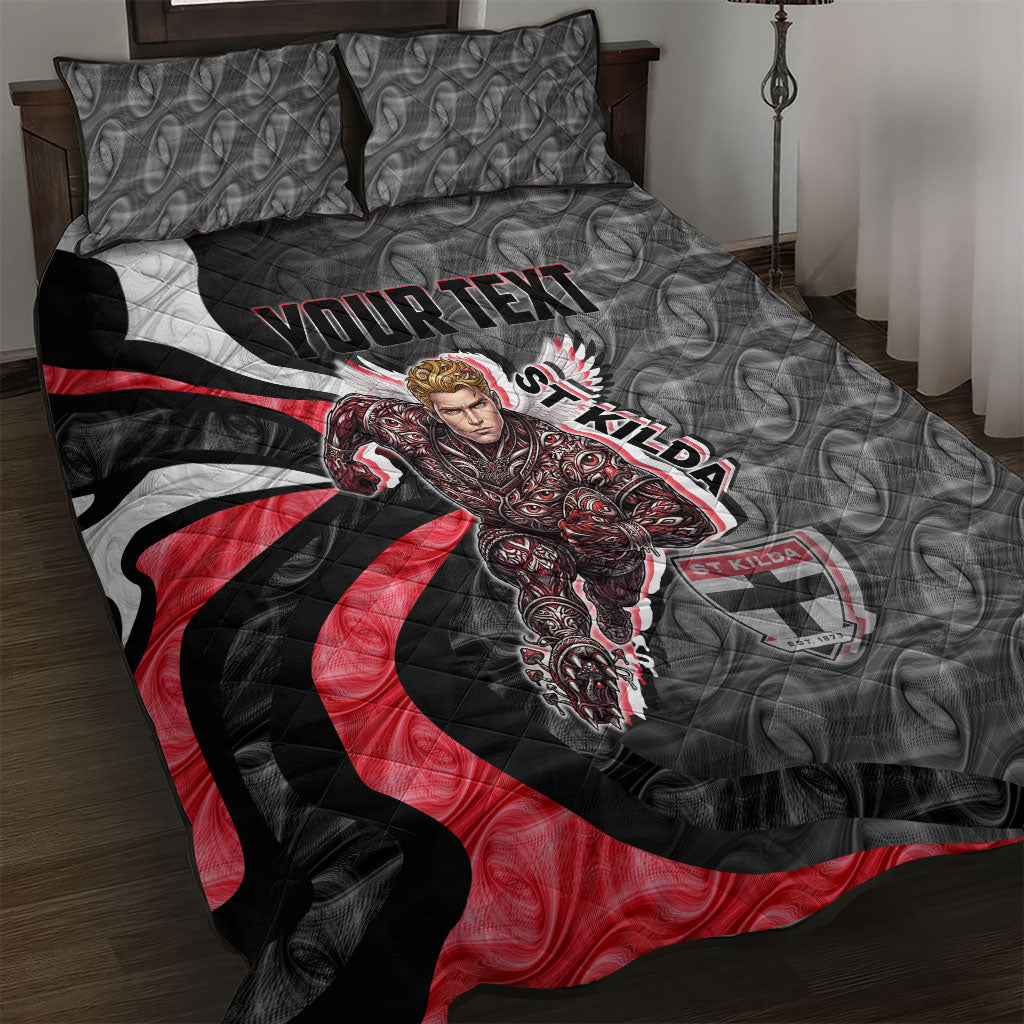 Personalised St Kilda Saints Quilt Bed Set Trippy Psychedelic Abstract Art Mascot Football Fans