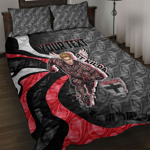 Personalised St Kilda Saints Quilt Bed Set Trippy Psychedelic Abstract Art Mascot Football Fans