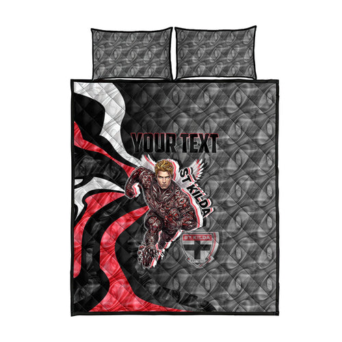 Personalised St Kilda Saints Quilt Bed Set Trippy Psychedelic Abstract Art Mascot Football Fans