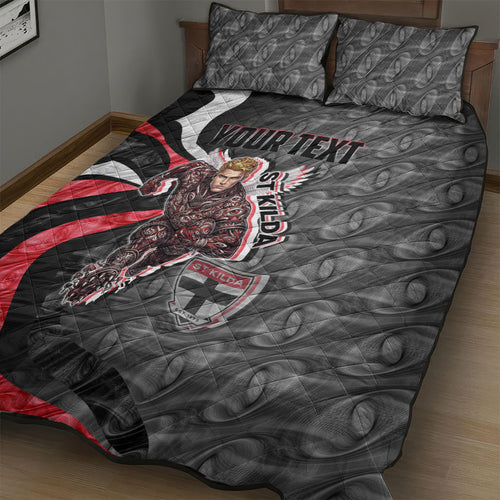 Personalised St Kilda Saints Quilt Bed Set Trippy Psychedelic Abstract Art Mascot Football Fans