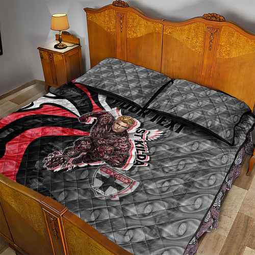Personalised St Kilda Saints Quilt Bed Set Trippy Psychedelic Abstract Art Mascot Football Fans