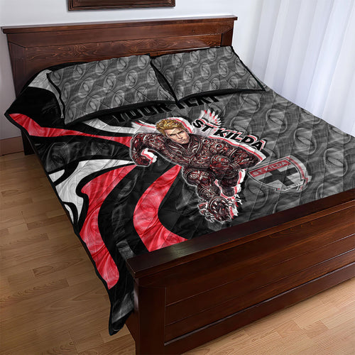 Personalised St Kilda Saints Quilt Bed Set Trippy Psychedelic Abstract Art Mascot Football Fans