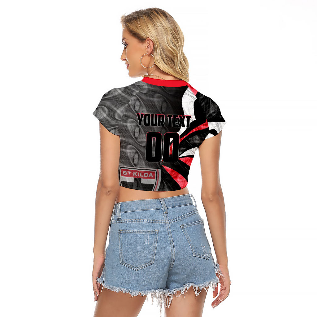 Personalised St Kilda Saints Raglan Cropped T Shirt Trippy Psychedelic Abstract Art Mascot Football Fans