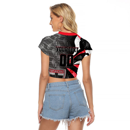 Personalised St Kilda Saints Raglan Cropped T Shirt Trippy Psychedelic Abstract Art Mascot Football Fans