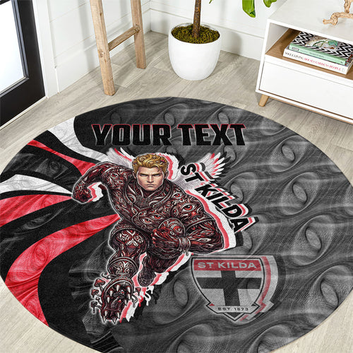 Personalised St Kilda Saints Round Carpet Trippy Psychedelic Abstract Art Mascot Football Fans