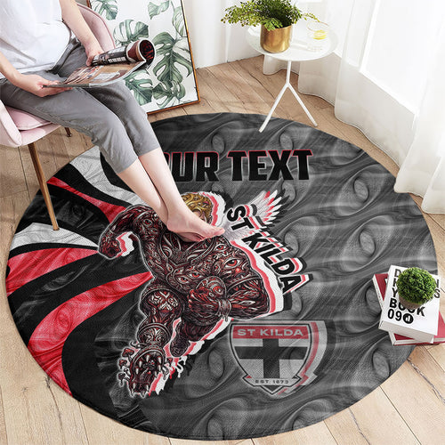 Personalised St Kilda Saints Round Carpet Trippy Psychedelic Abstract Art Mascot Football Fans
