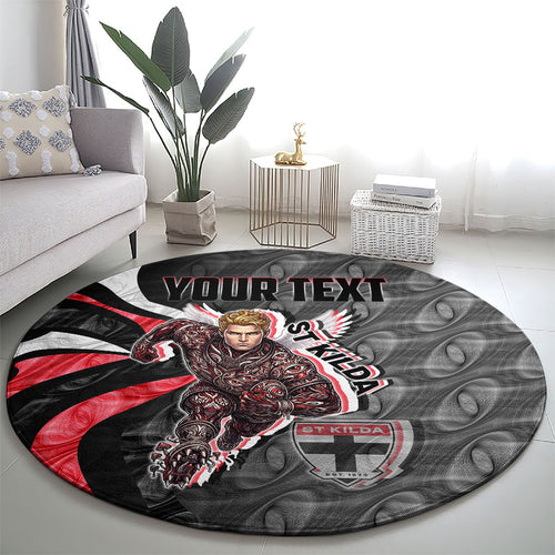 Personalised St Kilda Saints Round Carpet Trippy Psychedelic Abstract Art Mascot Football Fans