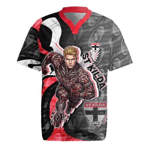 Personalised St Kilda Saints Rugby Jersey Trippy Psychedelic Abstract Art Mascot Football Fans