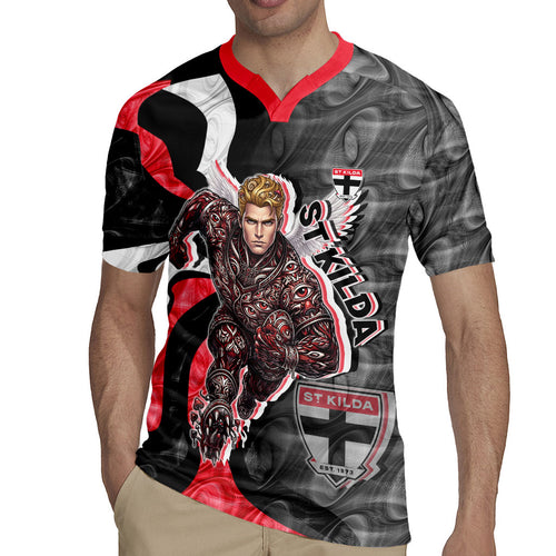 Personalised St Kilda Saints Rugby Jersey Trippy Psychedelic Abstract Art Mascot Football Fans