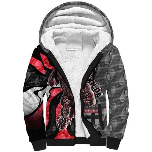 Personalised St Kilda Saints Sherpa Hoodie Trippy Psychedelic Abstract Art Mascot Football Fans
