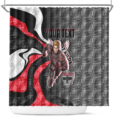 Personalised St Kilda Saints Shower Curtain Trippy Psychedelic Abstract Art Mascot Football Fans