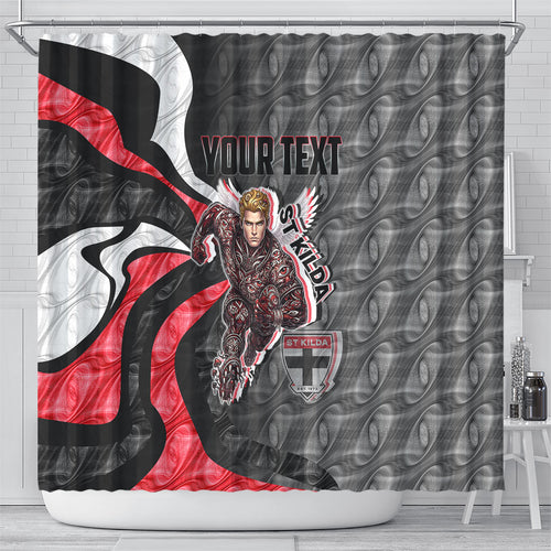 Personalised St Kilda Saints Shower Curtain Trippy Psychedelic Abstract Art Mascot Football Fans