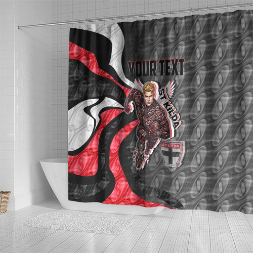 Personalised St Kilda Saints Shower Curtain Trippy Psychedelic Abstract Art Mascot Football Fans