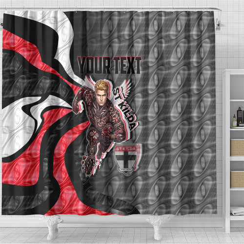 Personalised St Kilda Saints Shower Curtain Trippy Psychedelic Abstract Art Mascot Football Fans
