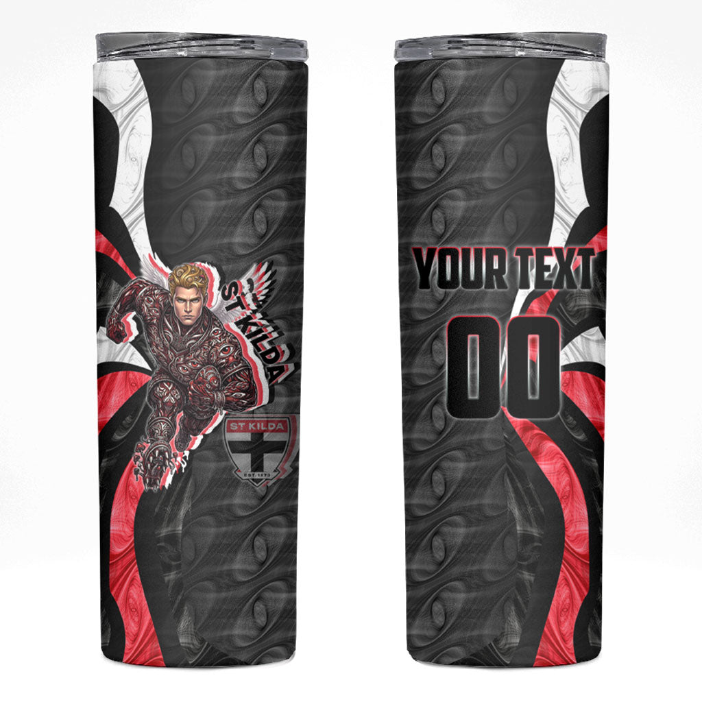 Personalised St Kilda Saints Skinny Tumbler Trippy Psychedelic Abstract Art Mascot Football Fans