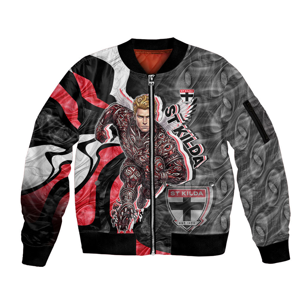 Personalised St Kilda Saints Sleeve Zip Bomber Jacket Trippy Psychedelic Abstract Art Mascot Football Fans