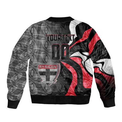 Personalised St Kilda Saints Sleeve Zip Bomber Jacket Trippy Psychedelic Abstract Art Mascot Football Fans