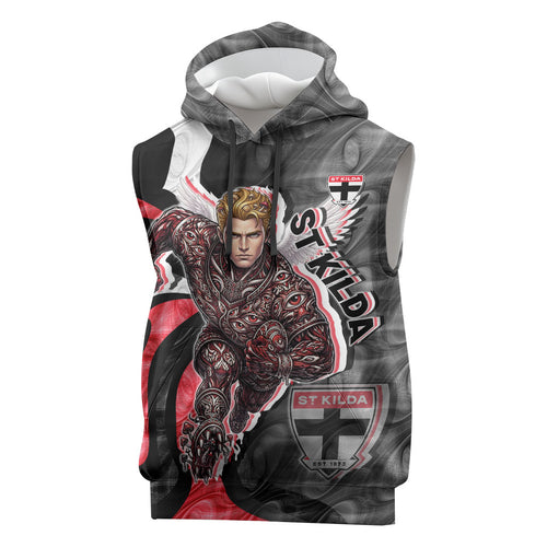 Personalised St Kilda Saints Sleeveless Hoodie Trippy Psychedelic Abstract Art Mascot Football Fans