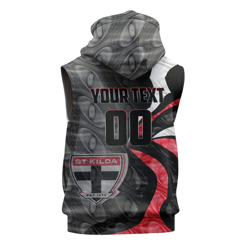 Personalised St Kilda Saints Sleeveless Hoodie Trippy Psychedelic Abstract Art Mascot Football Fans