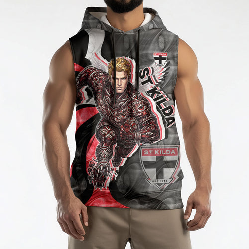 Personalised St Kilda Saints Sleeveless Hoodie Trippy Psychedelic Abstract Art Mascot Football Fans